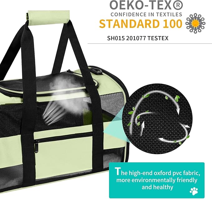 Soft Side Cat Carrier Airline Approved for Puppy Kitten Dog Carriers for Small Medium Cats Under 15lb, Collapsible TSA Approved Travel Pet Carrier, Green