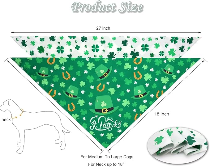 St. Patrick's Day Dog Bandanas Set 2PCS-Large,Featuring Irish Shamrock & Plaid Design Bandanas for Holiday Parties,Perfect Pet Scarves for Boys and Girls,Dog Outfit Gifts for Medium to Large Dogs