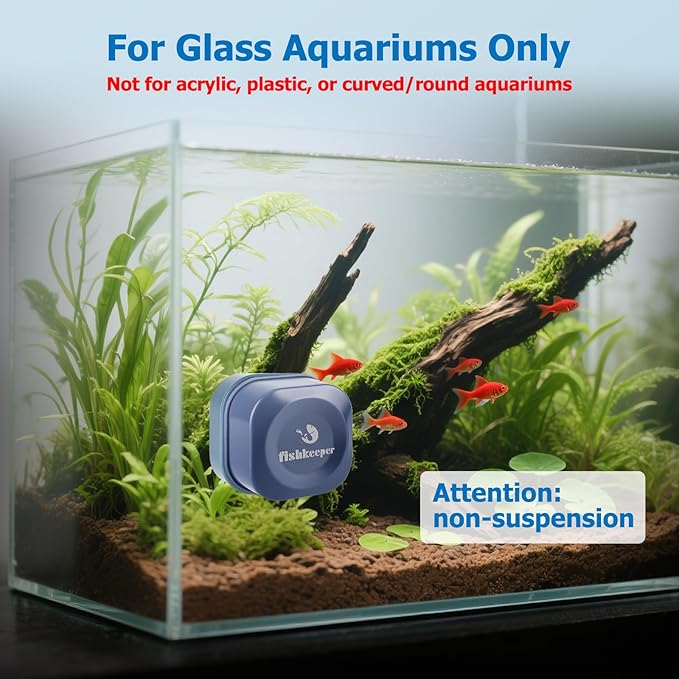 fishkeeper Mini magnetic Aquarium Glass Cleaner, Fish Tank Scrubber Cleaner Tools Double Side Cleaner with Super Strong Magnet for 0.39 Inch Thick Fish Tank (Only Galss Tank)(Non-Suspension)