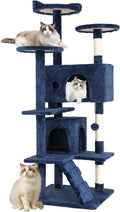 FDW | 54" Cat Tree Tower | Dark Blue | Multi-Level Indoor Activity Center with Sisal Scratching Posts, Condos, Plush Perches, Hanging Cat Toys | Sturdy, Easy to Assemble | for Kittens & Adult Cats