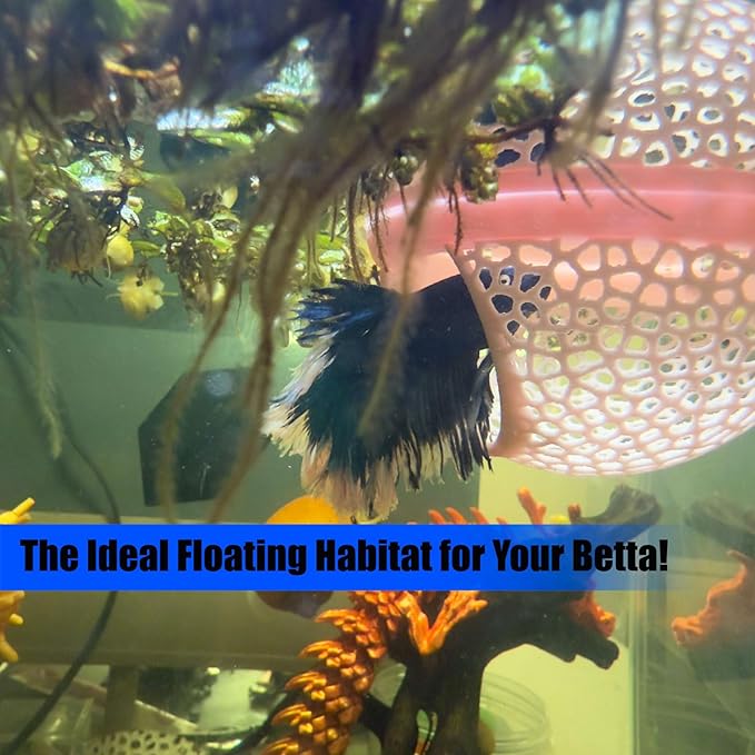 Fish Tank Floating Betta Hide，Betta or Shrimp Burrows and Hammock, Fish and Shrimp Feeder，Multifunctional Aquarium Accessories，Anchorable Location (Pink)