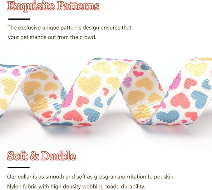 Love Pattern Dog Collar with Buckle Adjustable Safety Nylon Collars for Small Medium Large Dogs, Cute Stylish Girl Boy Christmas Dog Collar(White Heart,XL)