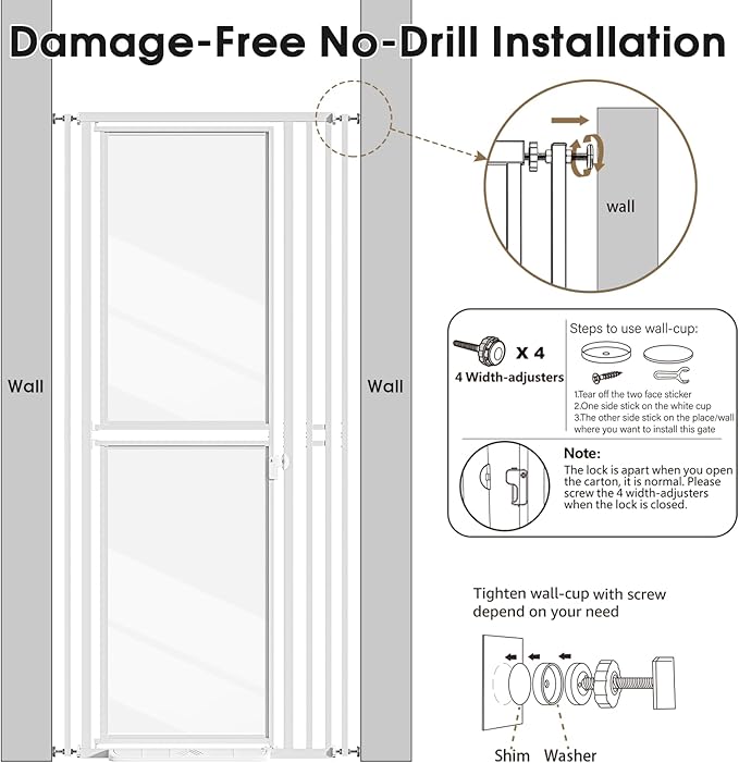 78.7" Extra Tall Cat Gate, Adjustable 27.5"-37.4" Wide Pet Proof Safety Gate, NO Drilling Pressure Mount Dog Gate, Transparent Full Door Pet Gate for Stairs/Studio/Kitchen, White