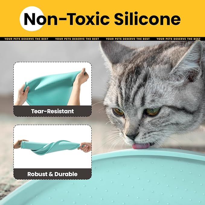 Dog Food Mat,Raised Edges Pet Food Mats for Spill Containment,BPA-Free Silicone Cat Dog Feeding Mat for Floor Waterproof,Rubber Pet Placemats for Food and Water Bowls 1/2 Inch
