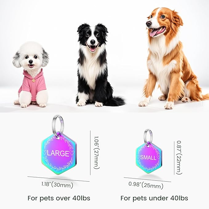 YEHANTI Dog Tags Personalized for Pets with Name Pattern Art Design - Engraved with Laser - Stainless Steel Cats Dogs ID Tags - Stylish Dog Collar Accessories (Hexagon Shape)
