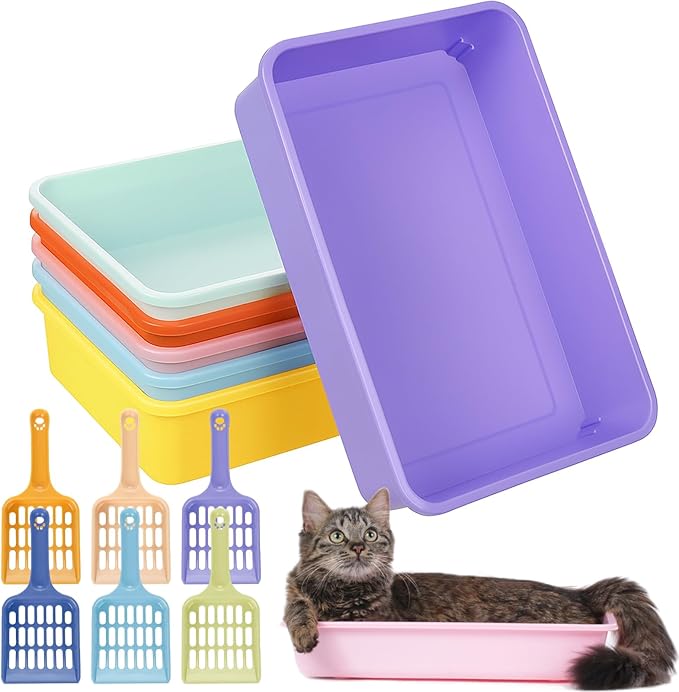 6 Set Small Cat Litter Box Kitten Litter Pan 12.3" x 8.5" x 2.7" Rabbit Plastic Litter Tray with 6 Scoop for Easy Cleaning, Hamster/Guinea Pig/Hedgehog Travel Toilet Pan
