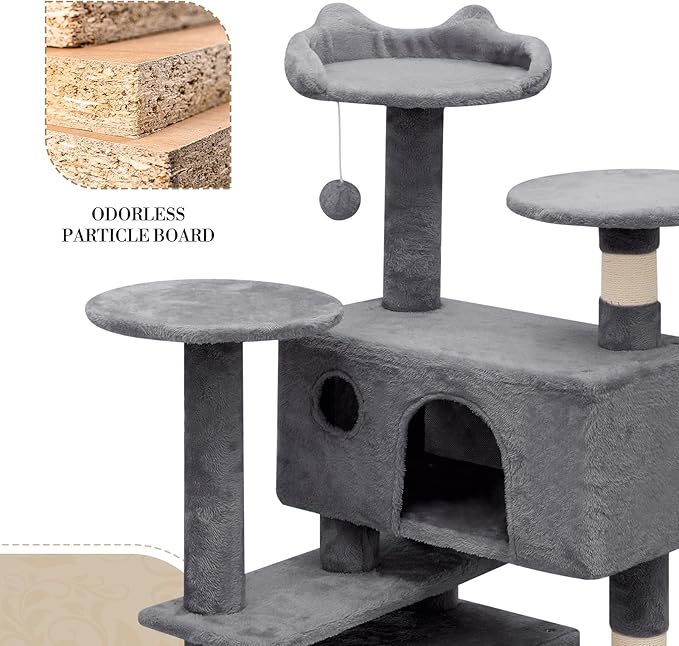 Athena Collection Cat Tree, 54 Inch Cat Tree Tower for Indoor Cats, Multi-Level Cat Tower House Activity Center with 2 Cat Condo & Scratching Post & Dangling Ball, Tall Cat Climbing Tower, Darkgray