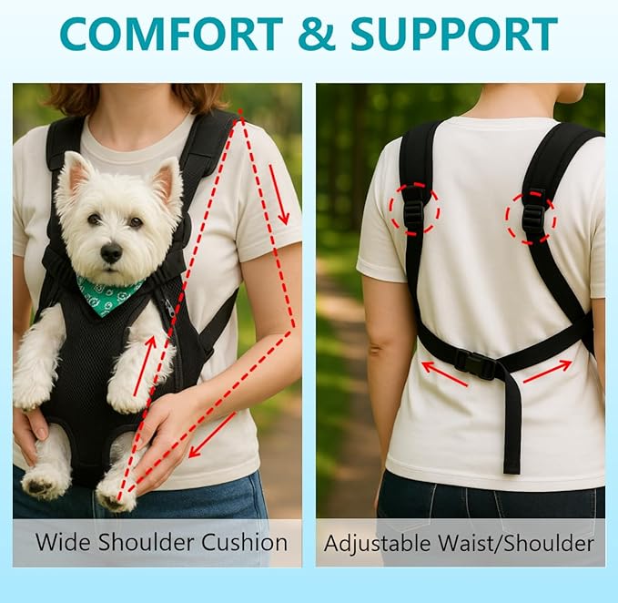 Dog Backpack Carrier, Adjustable Pet Front Carriers, Legs Out Carrying Sling Travel Bag for Small Medium Dogs 10-16 Lbs, Soft Wearable Puppy Chest Carry Backpacks for Walking/Hiking/Camping/Traveling