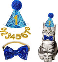 Christmas Pet Party Jazz Hat and Blingbling Bow Tie Breakaway Collar Set, Adjustable Headband for Kitten Puppy Small Dogs Cats (Royal Blue+Number)