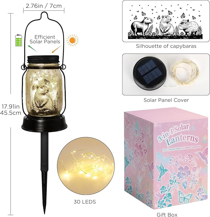 kyoryuger Capybara Gifts for Women/Men Capybara Solar Lanterns Mom Grandma Birthday Present Lantern Memorial Lights Solar Garden Decoration Outside for Yard, Patio,Backyard,Porch Torches