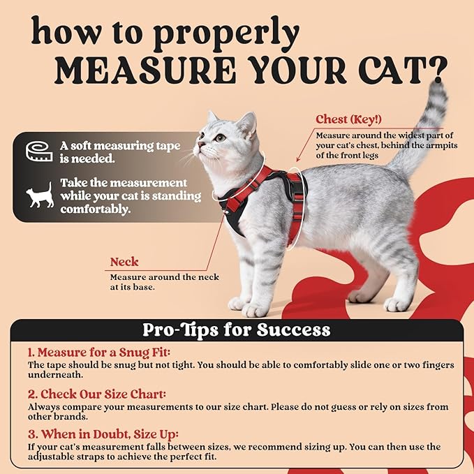rabbitgoo Cat Harness and Leash for Walking, Escape Proof Soft Adjustable Vest Harnesses for Cats, Easy Control Breathable Reflective Strips Jacket, Black & Red, S