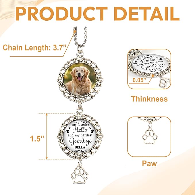 Hyturtle Personalized Pet Memorial Car Hanging Ornament - Custom Photo Pet Memorial Gifts Rearview Mirror Hanging Accessories -Dog Remembrance Gifts - Loss of Dog Sympathy Gift