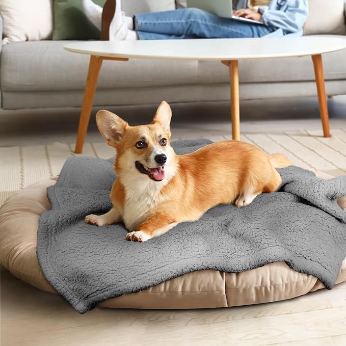 furrybaby Dog Blanket Soft Dog Blankets for Large Dogs Puppy Essentials Washable Sherpa Fleece Cat Blanket 32x40 Inches for Bed Furniture Couch Sofa (Medium, Grey)