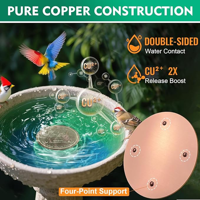 1 Pcs Copper Disc for Bird Bath | 99.99% Pure Copper Plate & Birdbath Disk | 0.6mm Thick Reinforced Design | Maintains Clean Water Naturally | Fits All Birdbath Bowls Year-Round (Bird Style 5)