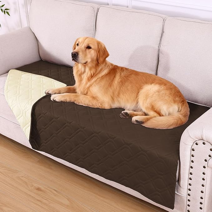 hyha Waterproof Dog Bed Blanket, Soft Pet Blankets, Waterproof Couch Cover for Dogs, Reversible Sofa Covers Washable for Furniture (40x70 Inch, Chocolate/Beige)