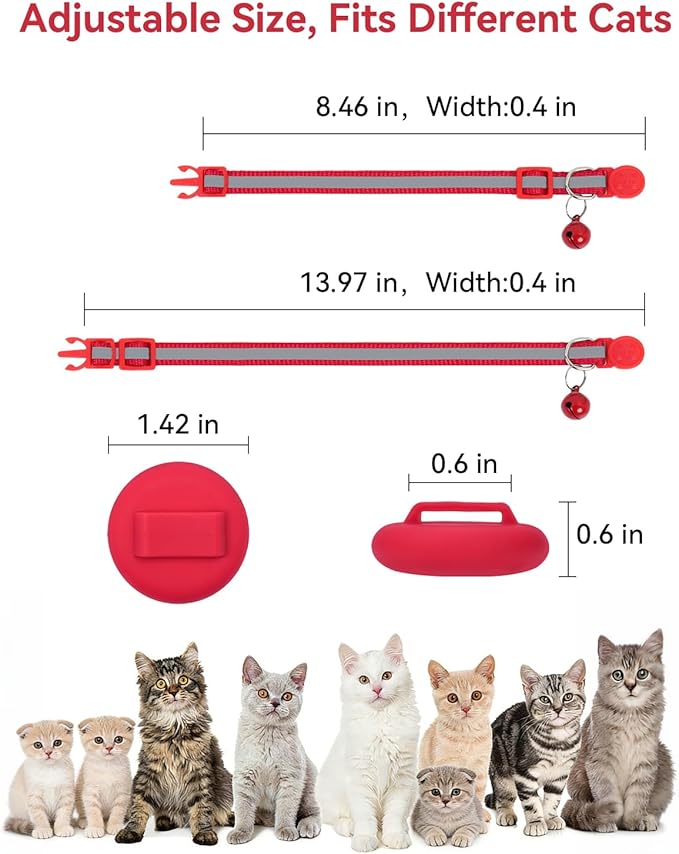Joytale AirTag Cat Collar 2 Pack with Breakaway Safety Buckle, Reflective Cats Collar with AirTag Holder, Adjustable 7.5-12.5 Inch, Anti-Fraying Lightweight for Girl Boy Kitten, Red