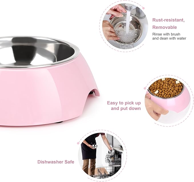 Elevated Dog Bowls Set - Non-Slip Raised Pet Feeder with Medium (10 oz) & Large (20 oz) Stainless Steel Bowls - Includes Durable Resin Stand for Corgi Puppies and Adult Cats - Pink