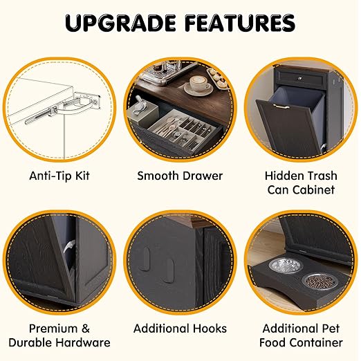 Tilt Out Trash Can Cabinet with Dog Bowl, 13 Gallons Dog Feeding Station with Storage, Dog Food Cabinet with Hideaway Drawer for Kitchen, Living Room,Laundry Room