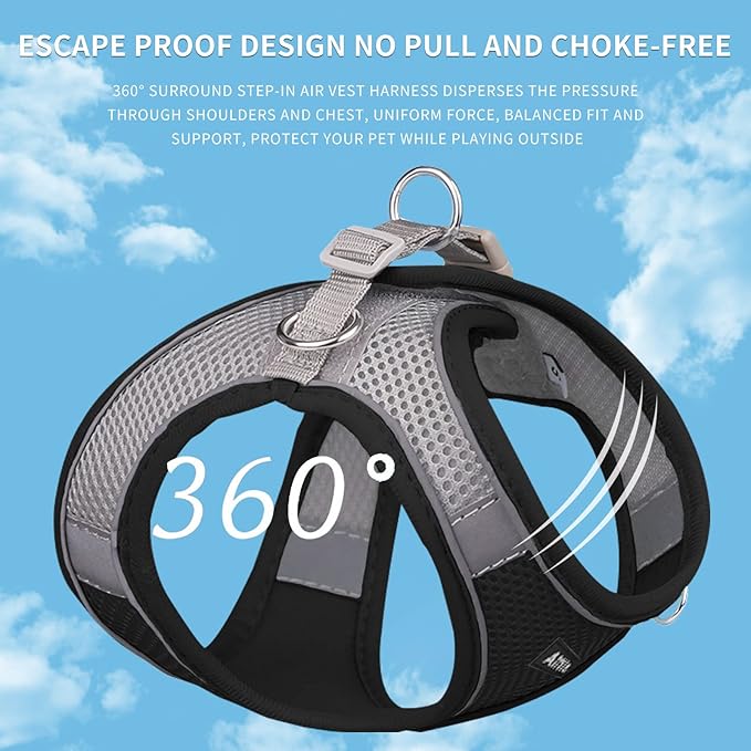 AIITLE No Pull Dog Harness and Leash Set, Step in Adjustable Dog Harness with Padded Vest for All Weather, Dog Leash with Soft Padded Handle, Easy to Put on Small and Medium Dogs Black S