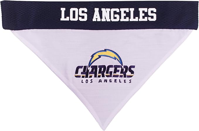 Pets First NFL DOG BANDANA - LOS ANGELES CHARGERS REVERSIBLE PET BANDANA. 2 Sided Sports Bandana with a PREMIUM Embroidery TEAM LOGO, Large/X-Large. - 2 Sizes & 32 NFL Teams available