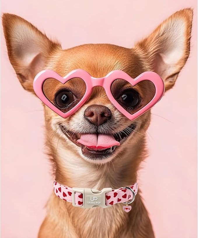 Valentine's Dog Collar, UP URARA PUP Pink Love Heart Adjustable Pet Collar with Bowknot Charm, Adorable Wedding Dog Accessories for Small Medium Large Dogs