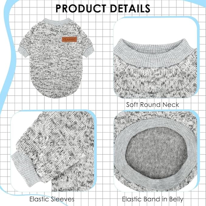 3 Pack Dog Sweaters for Small Dogs Girl Boy Winter Fleece Clothes Warm Soft Dog Sweatshirt Outfit for Dogs Cats Pet Apparel