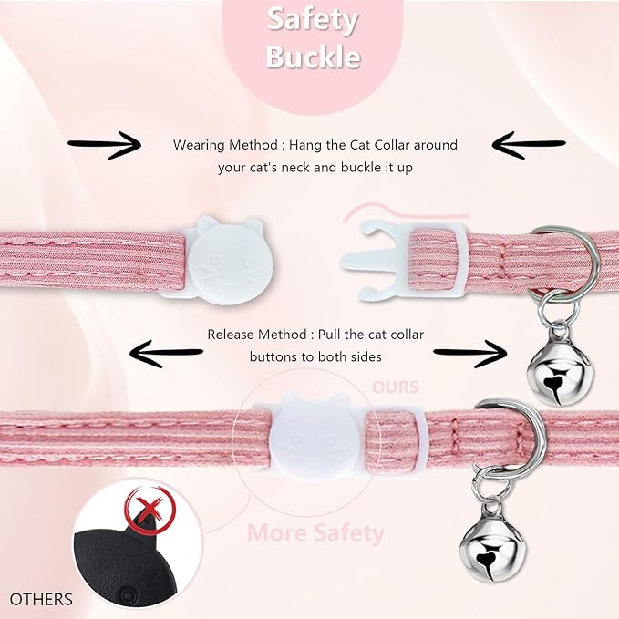Cat Collar, HANSHILAI Kitten Collar with Bells, Cute Cat Collar Breakaway for Girl Boy with Flower,Collar para Gatos (2 Pack) (Blue & Pink)