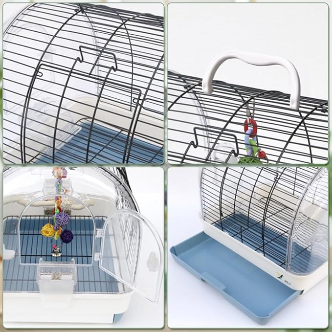 GarveeHome Portable Bird Cage Carrier, Small Bird Cage with Perches, Food Bowls and Tray, Bird Carrier for Parakeets, Canaries, Lovebirds, Small Quaker, Cockatiels, Budgie, Green Cheek