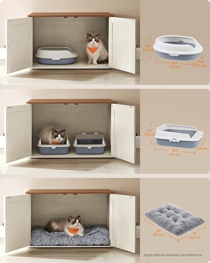 Feandrea Cat Litter Box Enclosure, Litter Box Furniture Hidden, Indoor Cat House, End Table, 27.6 x 19.7 x 19.7 Inches, Rustic White and Honey Brown UPCL022K02