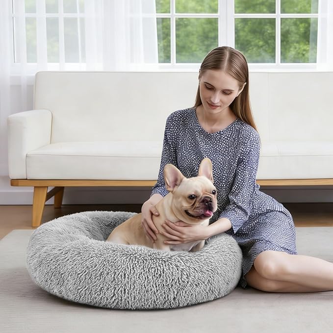 MIXJOY Orthopedic Dog Bed Comfortable Donut Cuddler Round Pet Beds Ultra Soft Washable Dog and Cat Cushion Bed (20''/23''/30'') (30'', Grey)