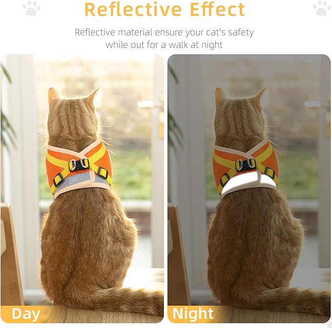 Cat & Dog Vest Harness - All Weather Mesh, Reflective Strap, Step-in Adjustable for Small Cats & Dogs (Orange, XS)