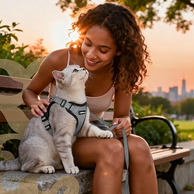 rabbitgoo Cat Harness and Leash for Walking, Escape Proof Soft Adjustable Vest Harnesses for Cats, Easy Control Breathable Reflective Strips Jacket, Grey, XXS