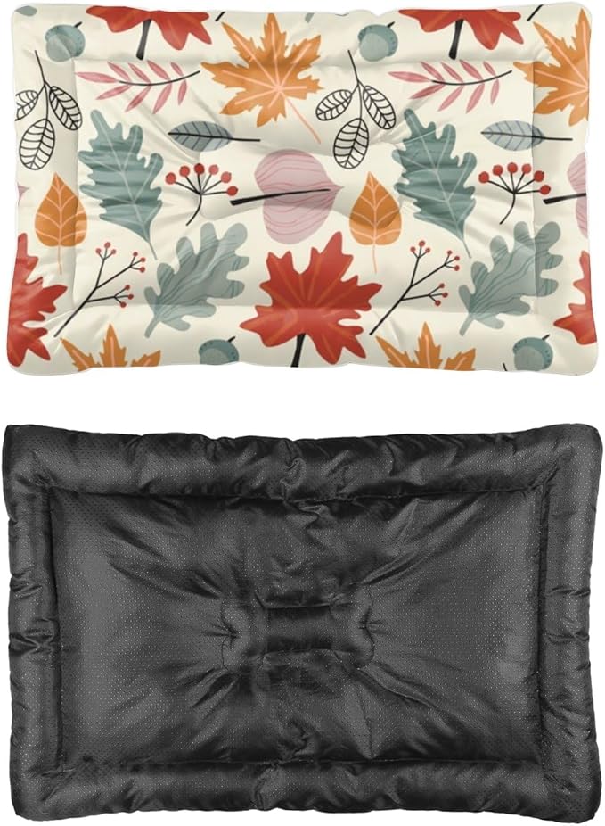 Colorful Leaf Seamless Dogs Beds Dog Bed Anti Slip Bed Mats for Dogs Warm for Non- Slip Bottom Winter Pet Supplies Multi- Scenario Big Dog Beds Gift Printed Cat 24× 18 Inch
