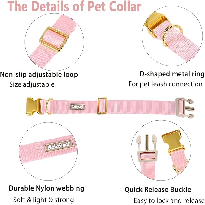 Nylon Dog Collar - Adjustable Pink Soft Webbing Dog Collars for Small Medium Large Dogs Boy Girl Puppy Collar with Safety Metal Buckle XS