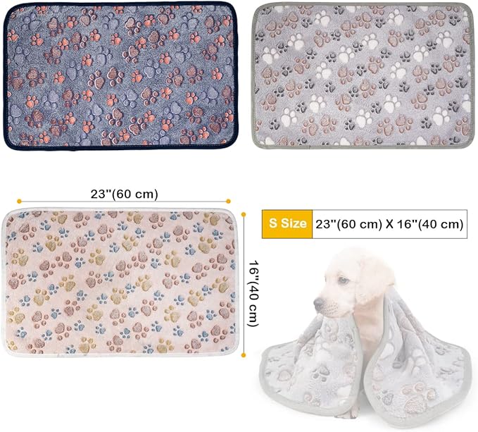 Dono 1 Pack 3 Dog Blankets, Soft Fluffy Fleece Pet Blanket Warm Sleep Mat Paw Print Design Puppy Kitten Throw Blankets Doggy Blanket for Dogs