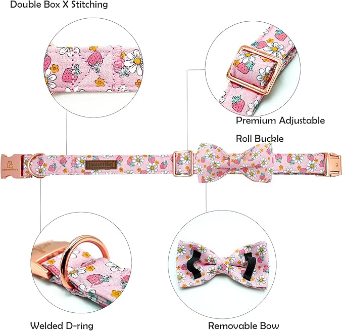 Lionheart glory Dog Collar Bow Collar Pink Dog Collar with Bow Tie Spring Summer Cute Collar Dog Female Soft Durable Adjustable Dog Collars for Medium Dogs Pet Gift