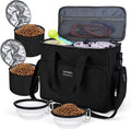 BAGLHER Dog Travel Bag, Airline Approved Pet Tote Organizer with Multi-Function Pockets, 2 Food Storage Containers and 2 Collapsible Dog Bowls, Perfect Weekend Pet Travel Set, Black