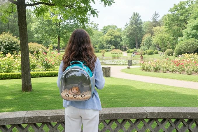 Small Animal Carrier Guinea Pig Backpack,Transparent, Breathable Backpack Carrier for Hedgehogs, Rabbits, Birds, Squirrels, Hamsters, Lizards Comfortable, Portable Travel Bag for Small Pets (Green)