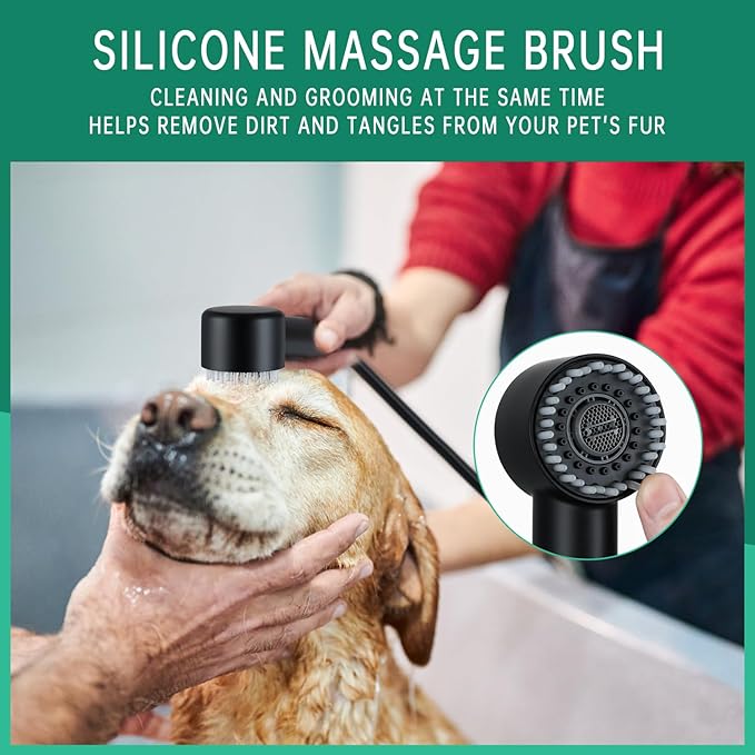 3 Mode Dog Shower Attachment, High Pressure Handheld Sprayer with ON/OFF Switch, G1/2" Metal Shower Diverter, 78 Inches Stainless Steel Hose, No Drill Hook, for Indoor Pet Bathing and Washing