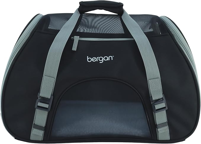 Coastal Pet Bergan Comfort Carrier - Breathable Travel Carrier for Dogs & Cats - Black & Grey, 19" x 10" x 13"