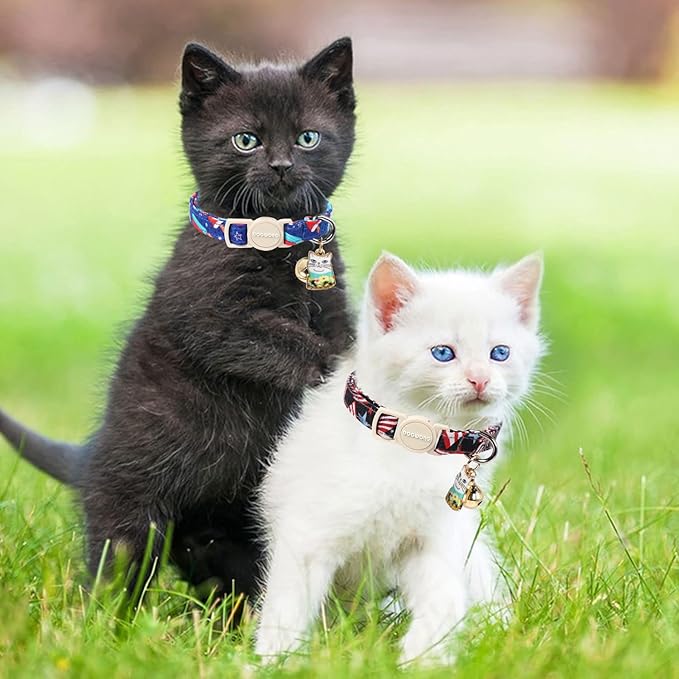 Cat Collar,2 Pack 4th og July Cat Collars Breakaway with Bell, DOGWONG Safety Buckle Cat Collar for Girl Boy Cats and Small Dogs，Adjustable 7-12 Inch,Pet Supplies Accessories