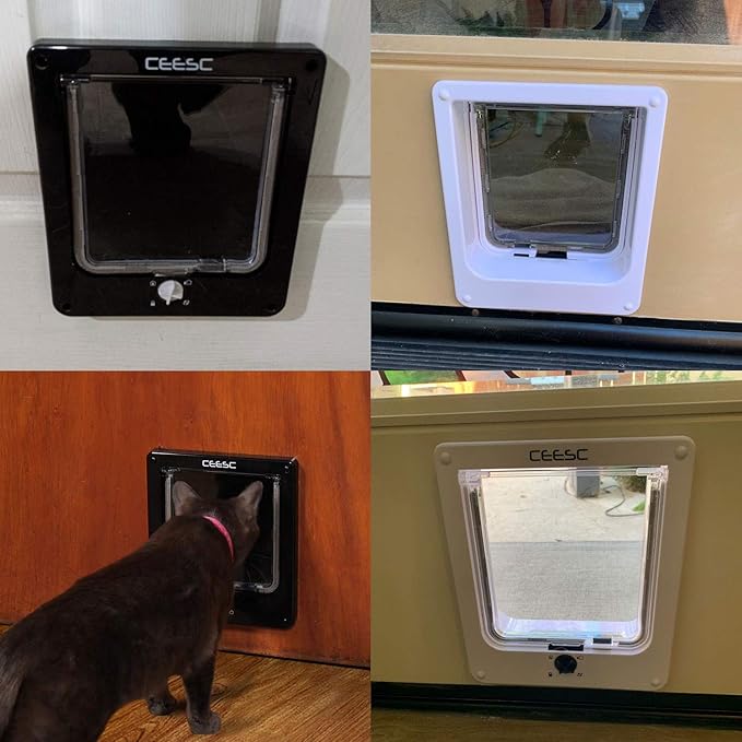 CEESC Extra Large Cat Door (Outer Size 11.6" x 9.8"), Rotary 4 Way Locking Cat Door for Interior Exterior Doors, Weatherproof Pet Door for Cat & Doggie with Circumference < 24.8",Upgraded Version
