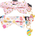 Faygarsle 2 Pack Easter Day Cat Collar Cute Rabbit Easter Eggs Printed Collar with Bow tie Breakaway Pink Beige Cat Collar for Boy Girl Cats