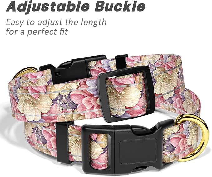 Reflective Dog Collar for Extra Small Dogs, Cute Flower Theme Adjustable Heavy-Duty Nylon Puppy Collar for Boy and Girl Female, Soft Pet Accessories with Quick Release Buckle, Colorful Floral