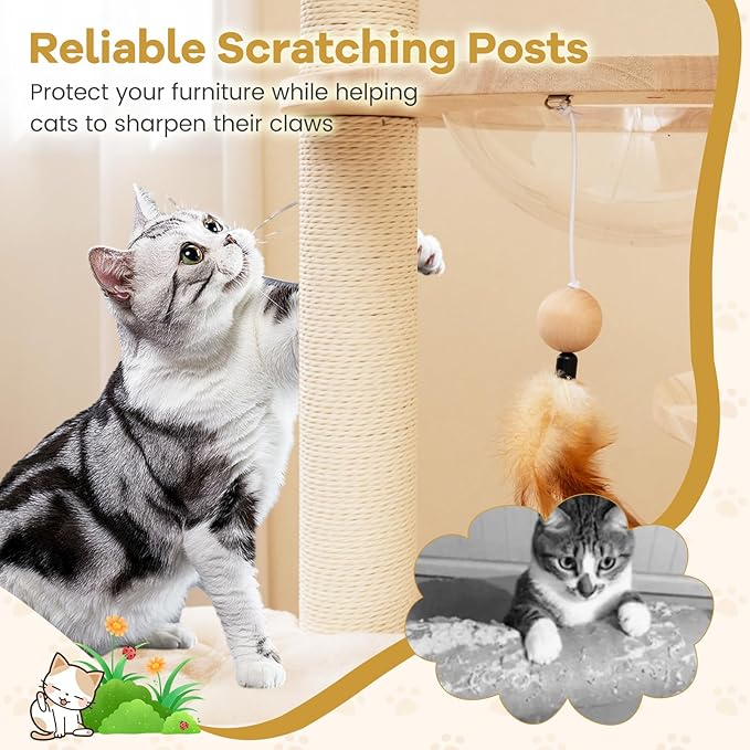 Nightcore 57” Tall Solid Wood Cat Tree for Indoor Cats, Building Block Kitten Tower w/Perch, Scratching Posts, Washable Cushions, 4 Install Options, Multi-Level Cat Activity Center Climbing Furniture