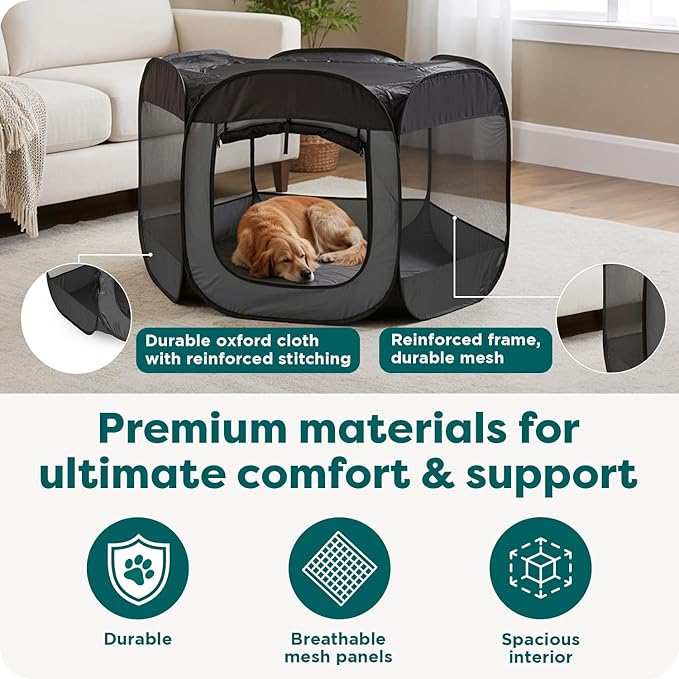 FurHaven Portable Pet Playpen for Dogs & Cats, Foldable Indoor Kitten Playpen with Mesh Sides, Pop Up Travel Dog Pen, X-Large, Hunter Green