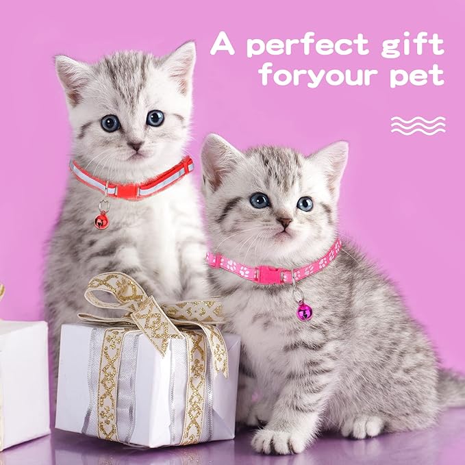 Yunsailing 24 Pcs Cat Collars with Bells for Litter Cat Puppy Soft Nylon Whelping Adjustable Reflective Kitten Collars for Newborn Pets Dogs Kitten, Assorted Colors