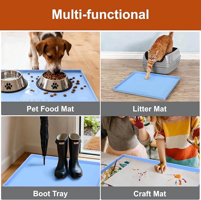 Extra Thick Silicone Mat Waterproof with Raised Edge 22" x 19", Under Sink Mat for Kitchen & Bathroom, Kitchen Cabinet Liner, Multi-Purpose for Storage & Protection, Blue