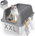 Stainless Steel Sifting Litter Box with Lid, High Sides XXL Extra Large Sifting Cat Litter Box for Pine Pellets & Big Cats, Sifter Litter Pan System for Odor Control,Sifting Box Liners & Scoop
