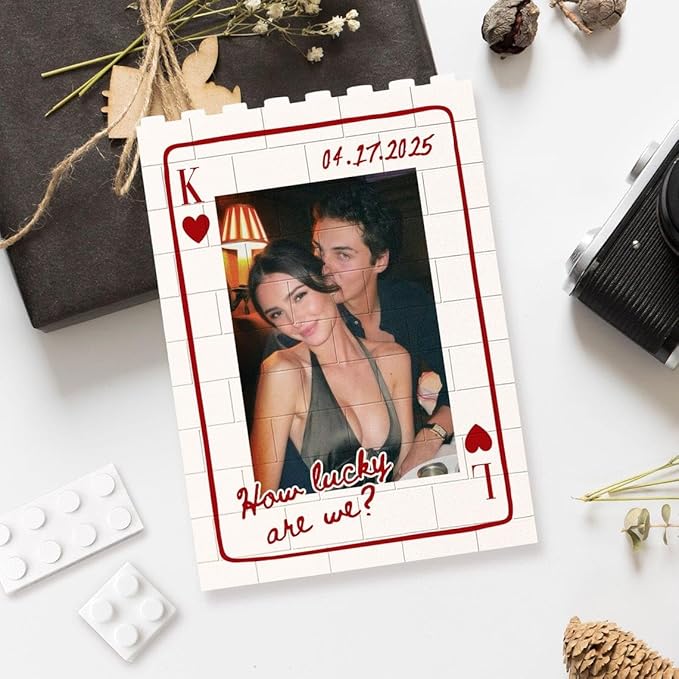 NAZENTI Custom Photo Building Block Gifts for Anniversary, Personalized Couple Playing Card Puzzle Blocks, Valentines Day Gifts for Boyfriend, Romantic Home Decor for Him, Picture Memory Desktop